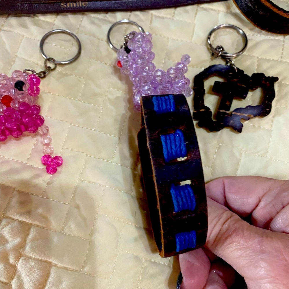 Leather bracelets and 3-handmade keychains or purse charms